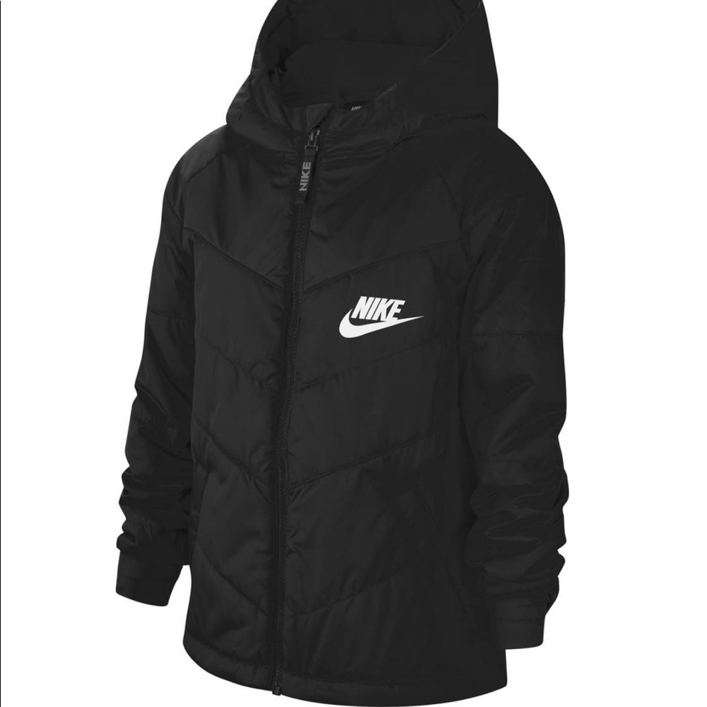 Nike Black Puffer Hooded Jacket with White Logo